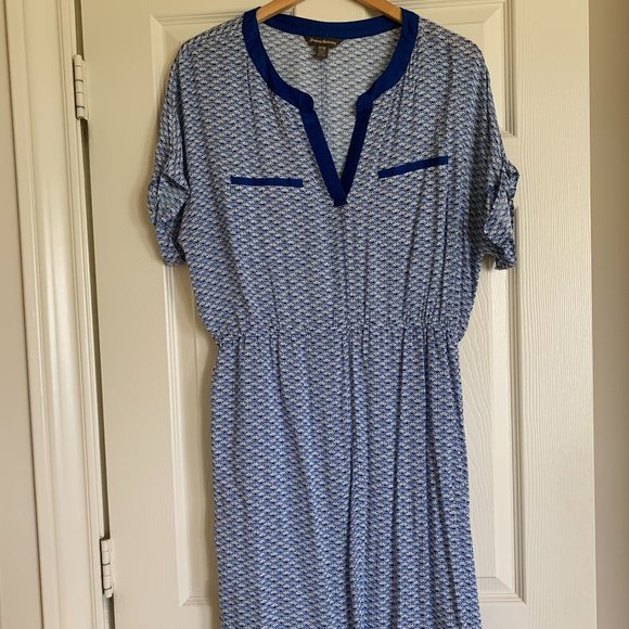 🎉HP🎉 TOMMY BAHAMA Blue Sea Shells Fan Festival Split Neck Dress Size M EUC - Picture 5 of 16
